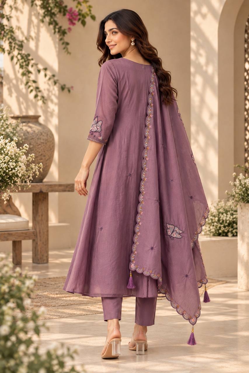 Purple Bloom Suit Set With Dupatta