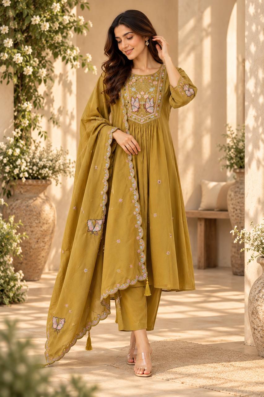 Mustard Bloom Suit Set With Dupatta