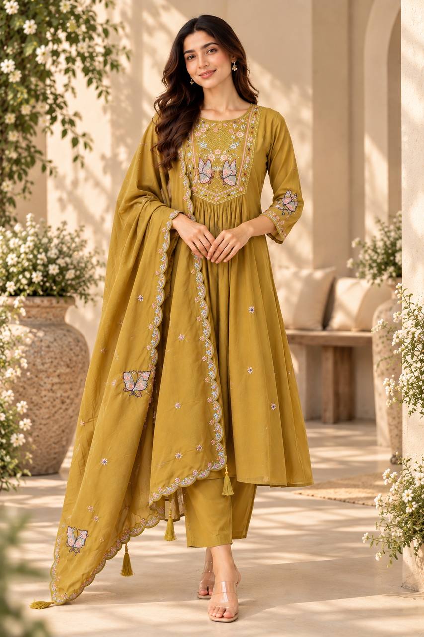 Mustard Bloom Suit Set With Dupatta