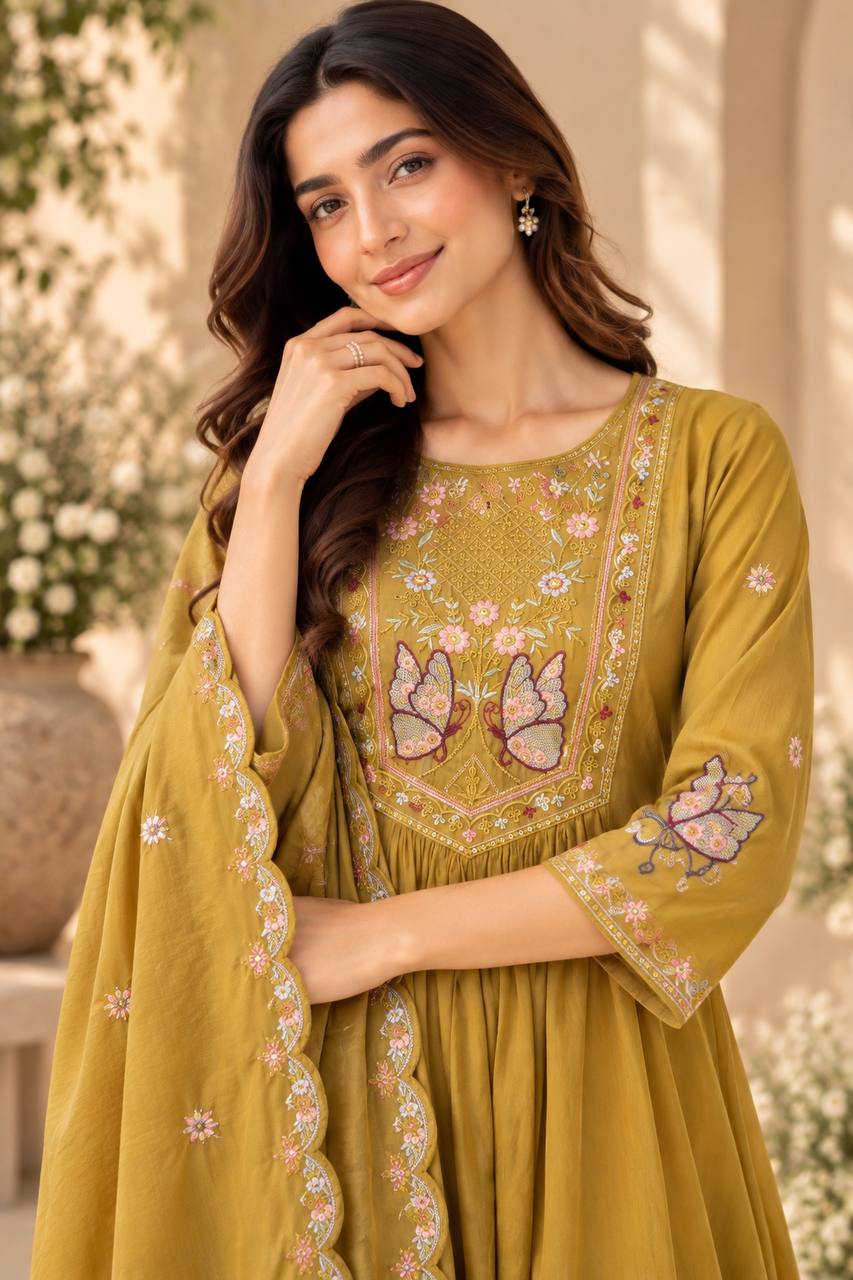 Mustard Bloom Suit Set With Dupatta