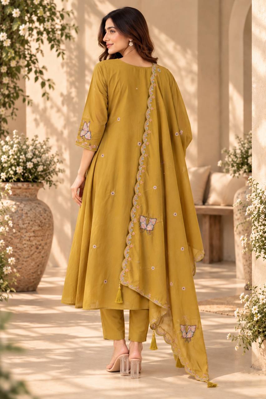 Mustard Bloom Suit Set With Dupatta