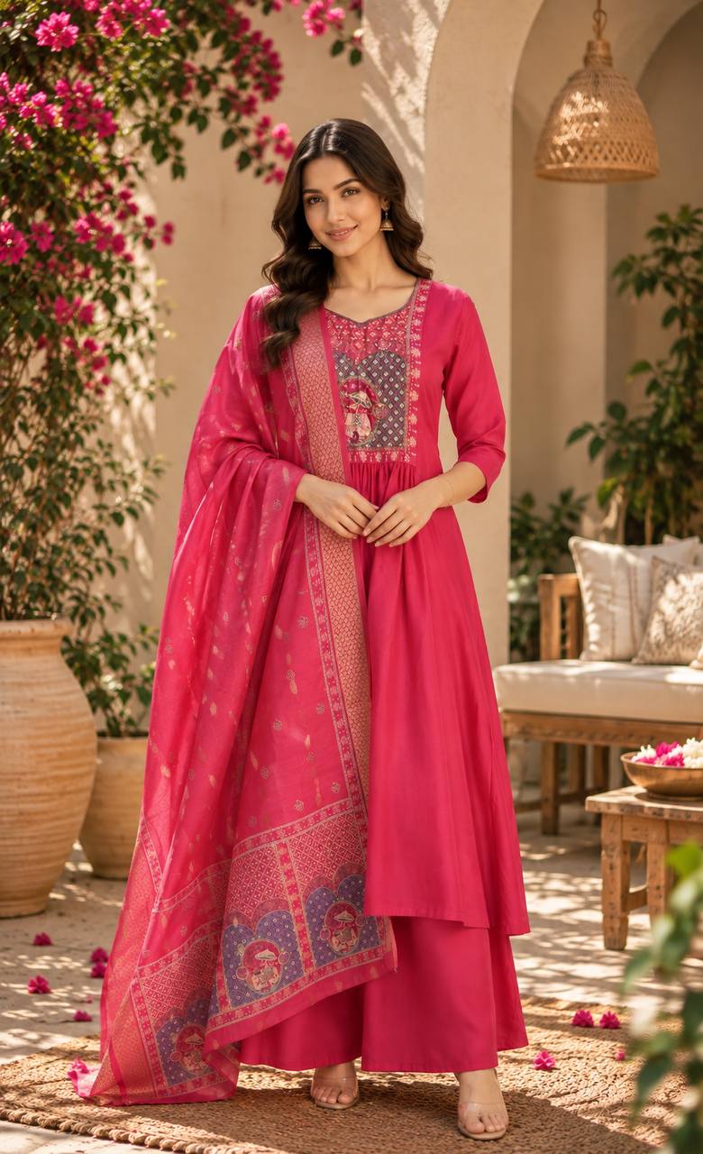 Elegant Pink Anarkali Suit with Printed Dupatta