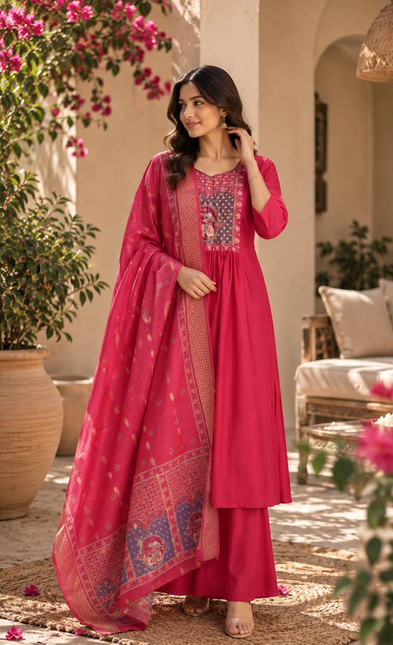 Elegant Pink Anarkali Suit with Printed Dupatta