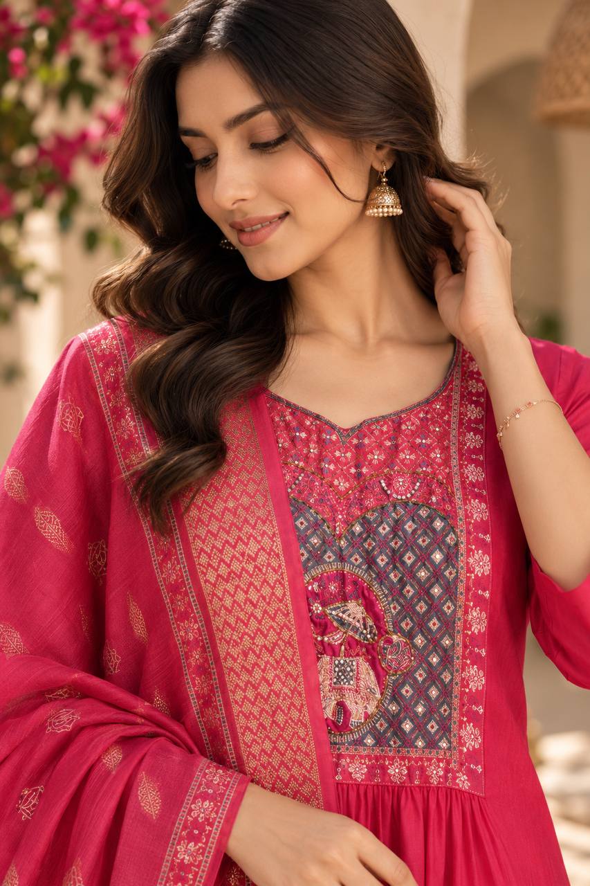 Elegant Pink Anarkali Suit with Printed Dupatta