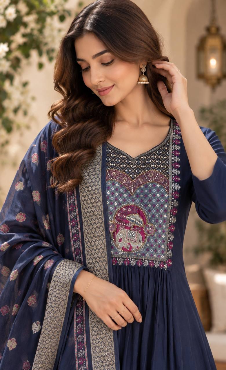 Elegant Blue Anarkali Suit with Printed Dupatta