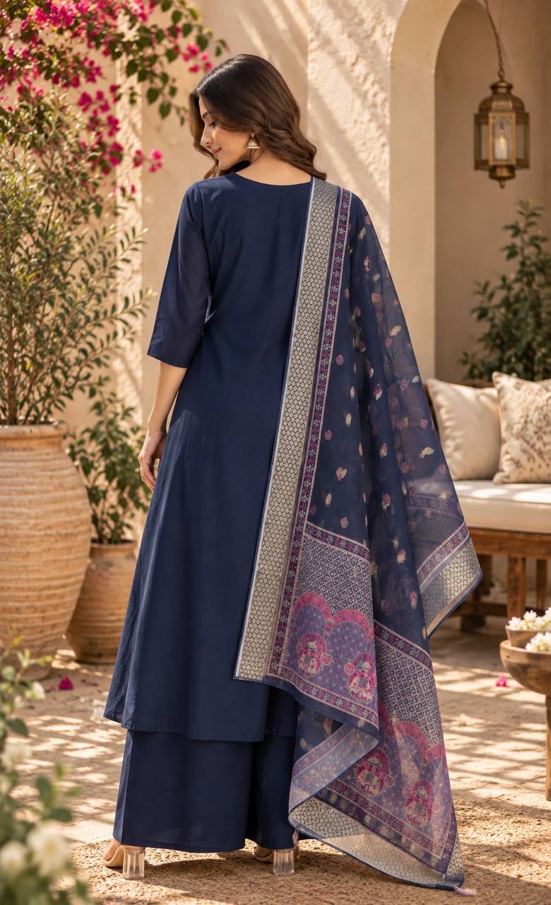Elegant Blue Anarkali Suit with Printed Dupatta