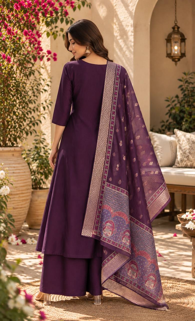 Elegant Purple Anarkali Suit with Printed Dupatta