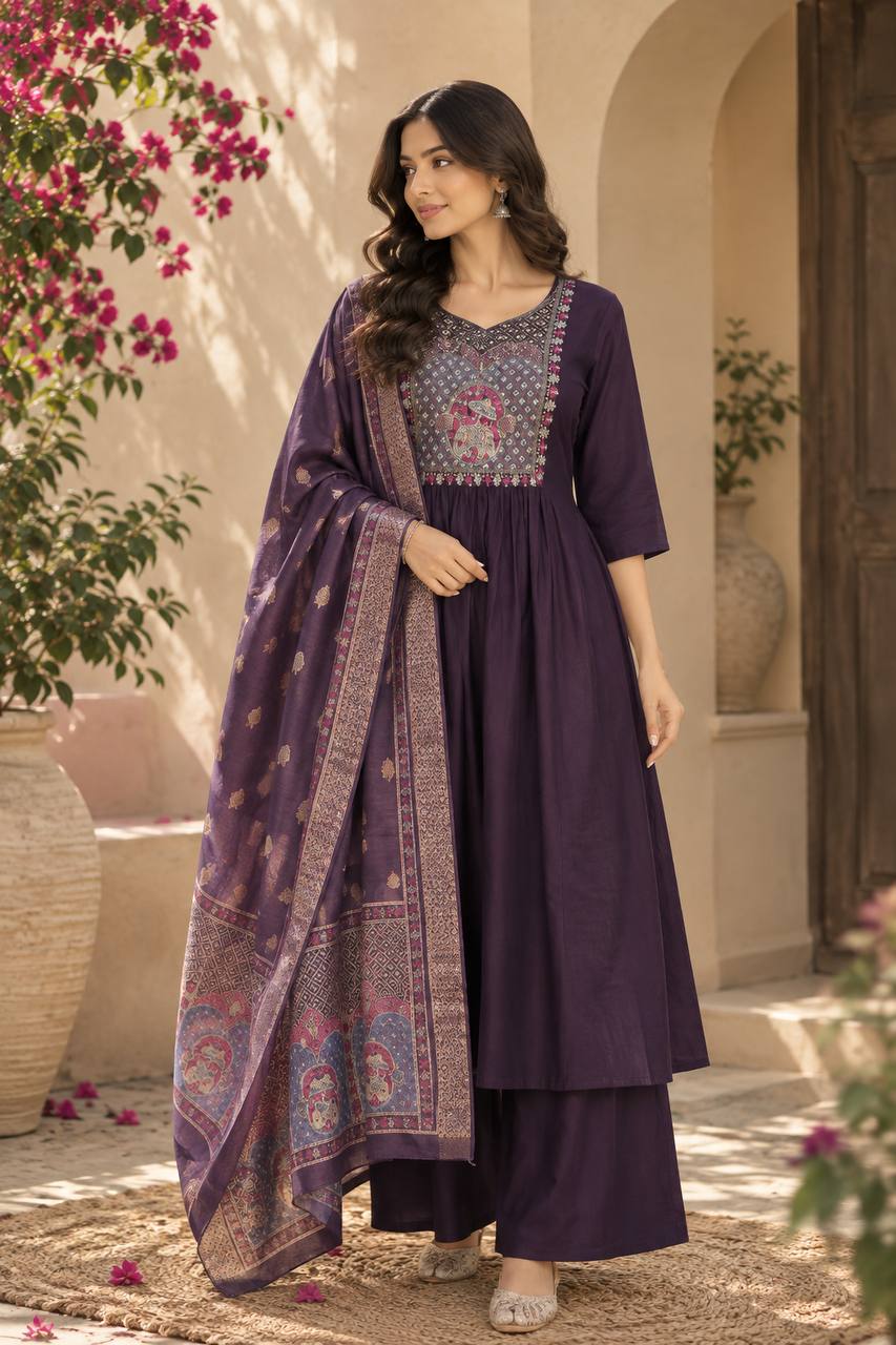 Elegant Purple Anarkali Suit with Printed Dupatta