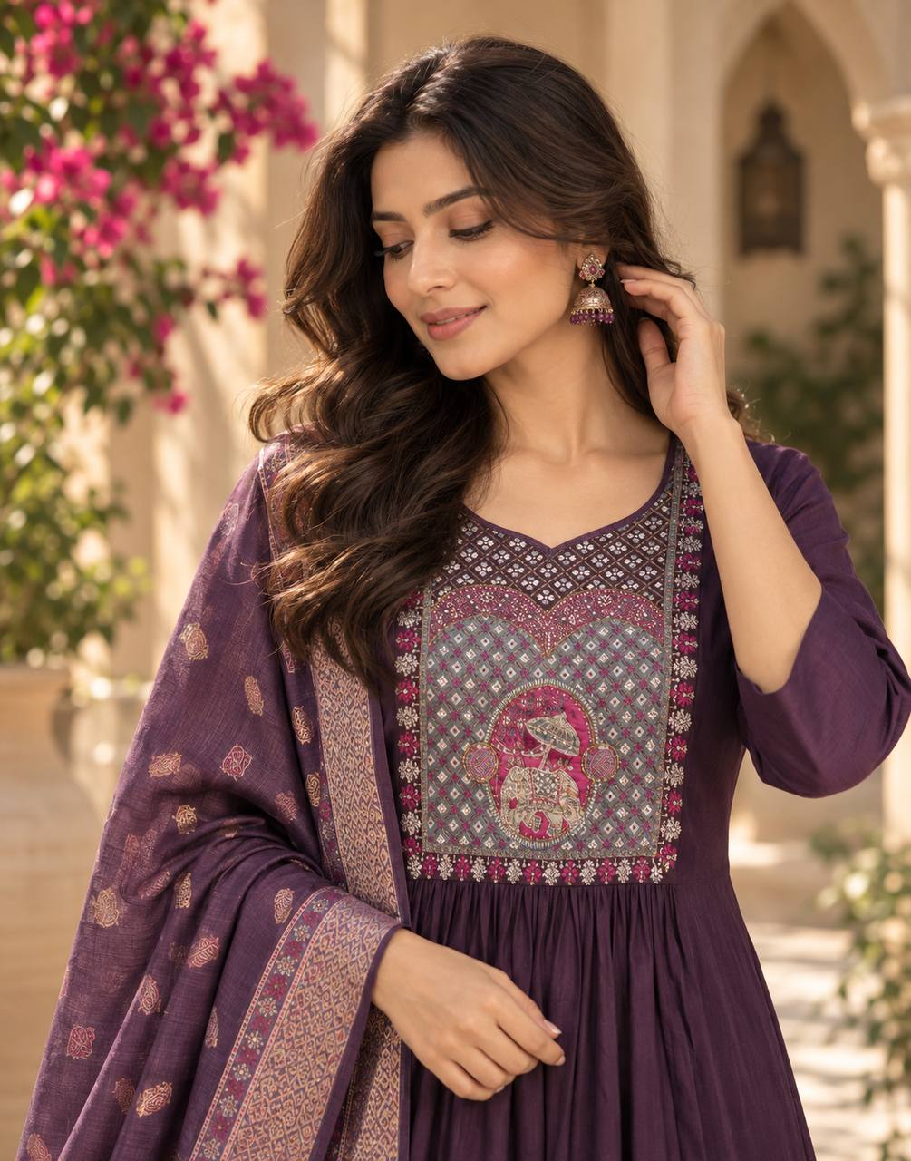 Elegant Purple Anarkali Suit with Printed Dupatta