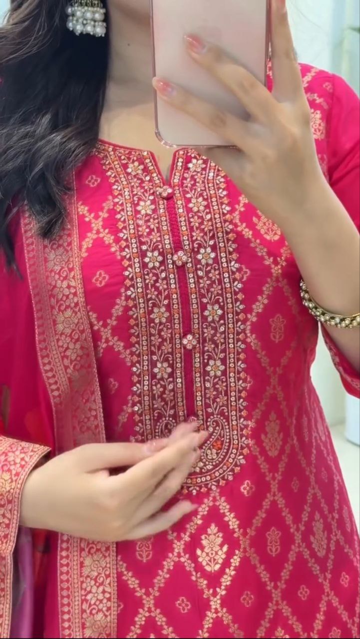 Red Banarasi Silk Premium Suit Set
