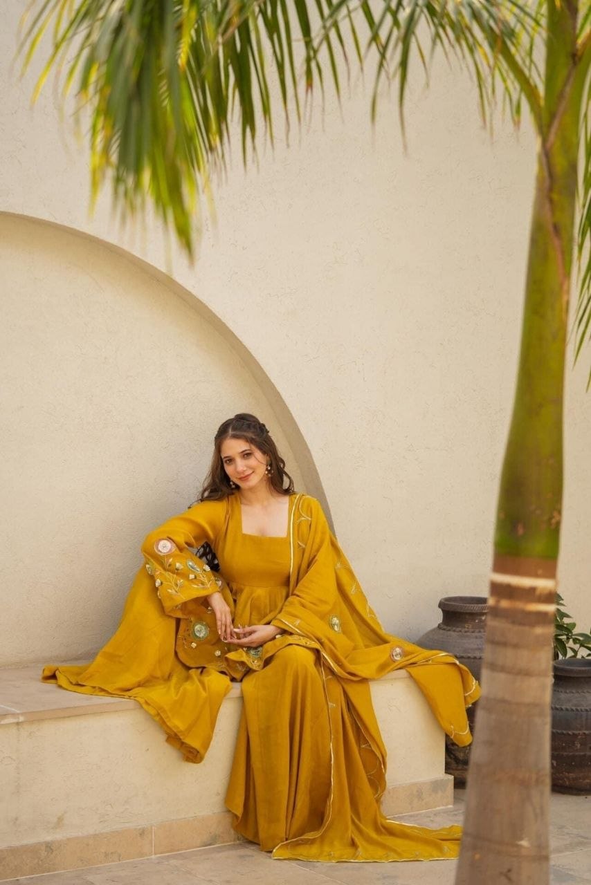 mustard-yellow traditional outfit