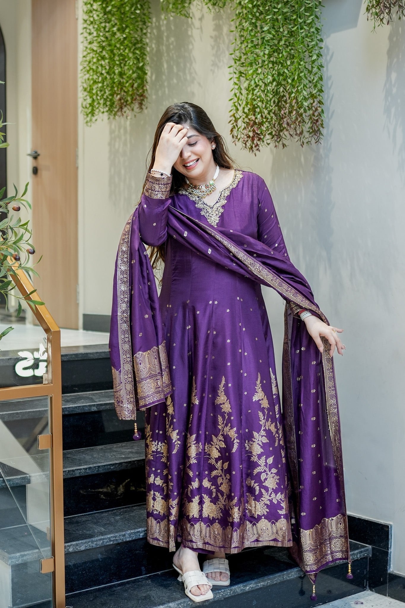 Purple Pure Cotton Silk Suit Set