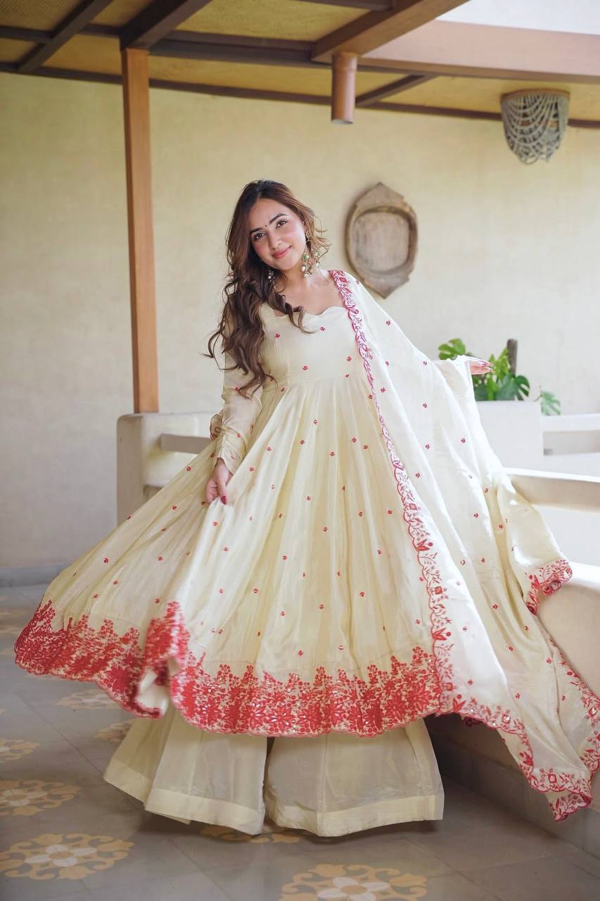 Elegant Off-White Embroidered Anarkali Kurta Set for Women