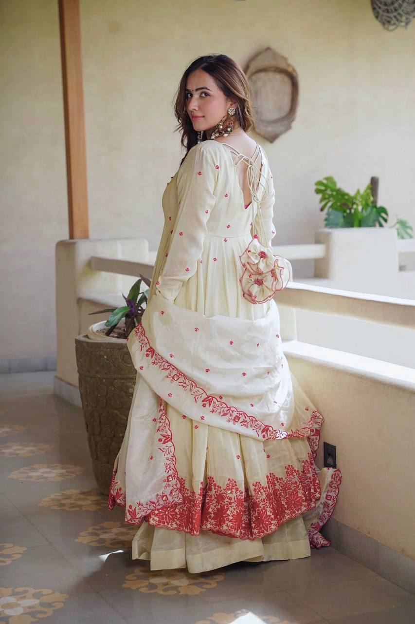 Elegant Off-White Embroidered Anarkali Kurta Set for Women